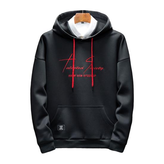 Men Autumn Hoodie Solid Color Letter Pattern Hooded Hat Long Sleeves Loose Streetwear Elastic Cuff Warm Winter Hoodie Men Clothes