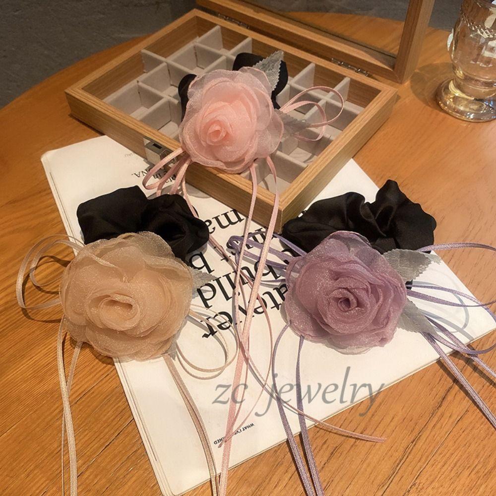 

Headwear Sweet Scrunchies Ribbon Elastic Hair Tie Cute Flower Hair Rope Ponytail Holder