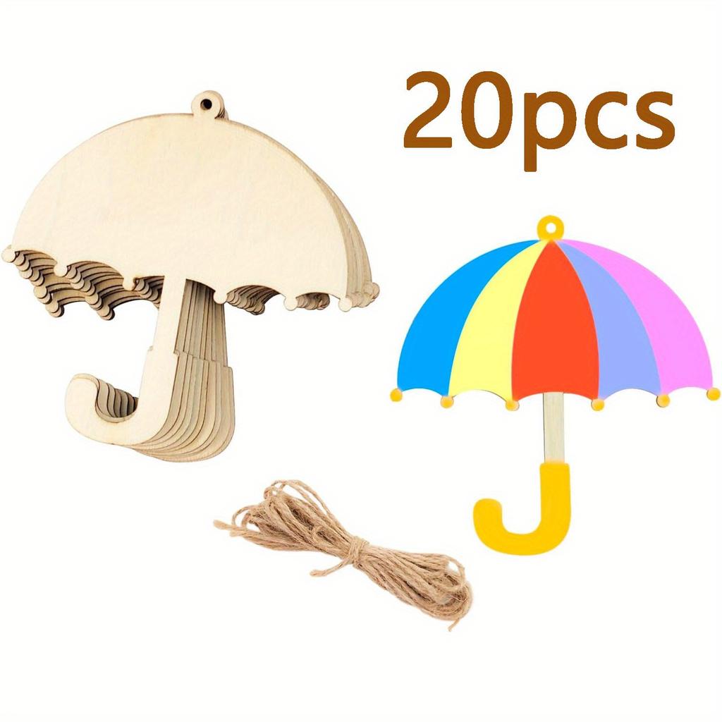 20pcs Umbrella Unfinished Crafts Wood Chip Decorations Suitable For Birthday Wedding Party Desktop Decoration Diy Painting Gifts
