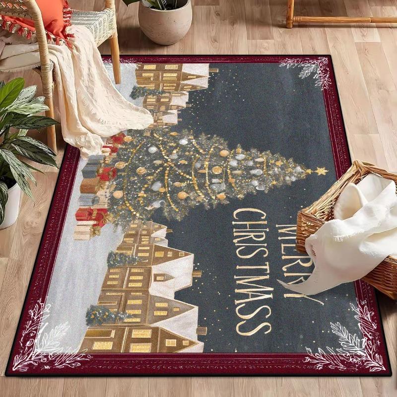 Christmas Style Living Room Rugs Home Decoration Cartoon Bedroom Anti-slip Carpet Washable Floor Mat Lounge Rug Dining Room