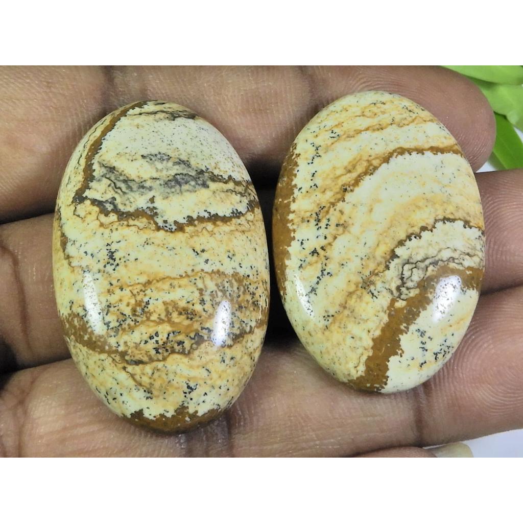 113Cts. 2Pcs Natural Picture Jasper Oval Cabochon Gemstone 25X38-25X40MM A-92