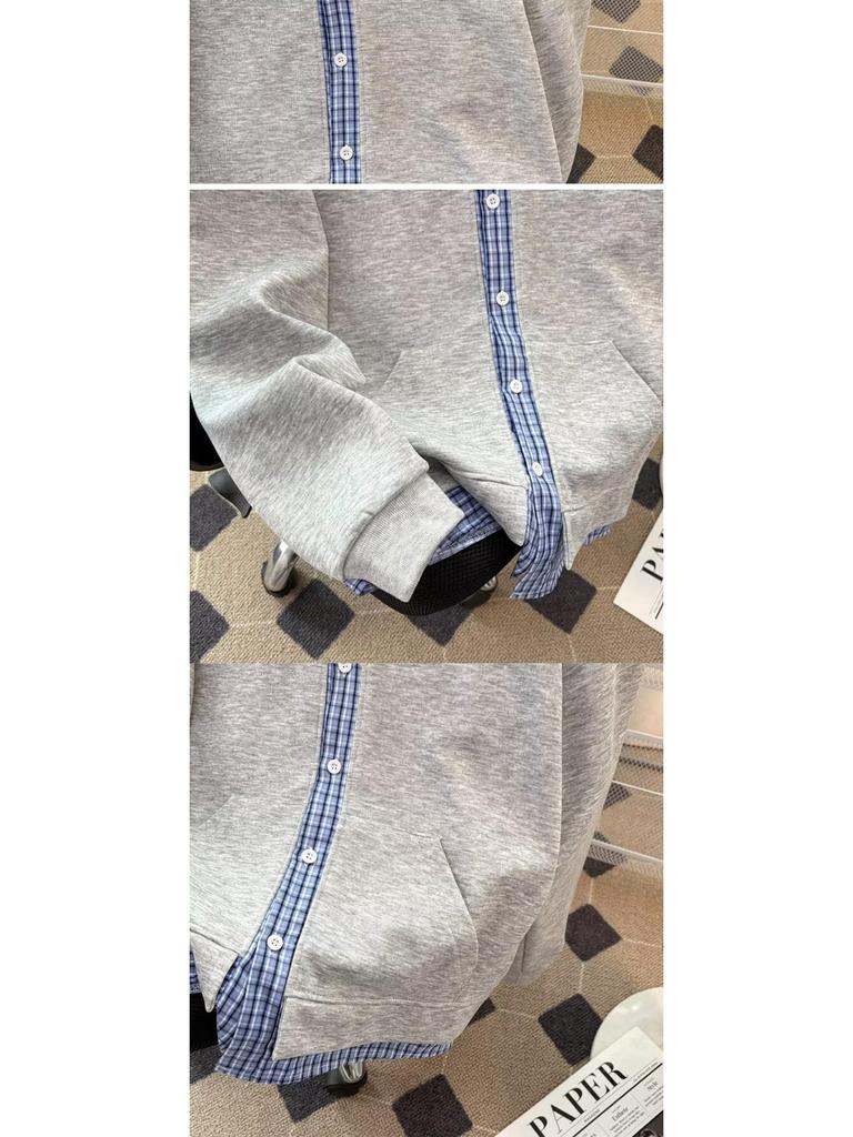 Heavyweight Retro Plaid Patchwork Hoodie Cardigan: Unisex Long Sleeve Sportswear for Autumn