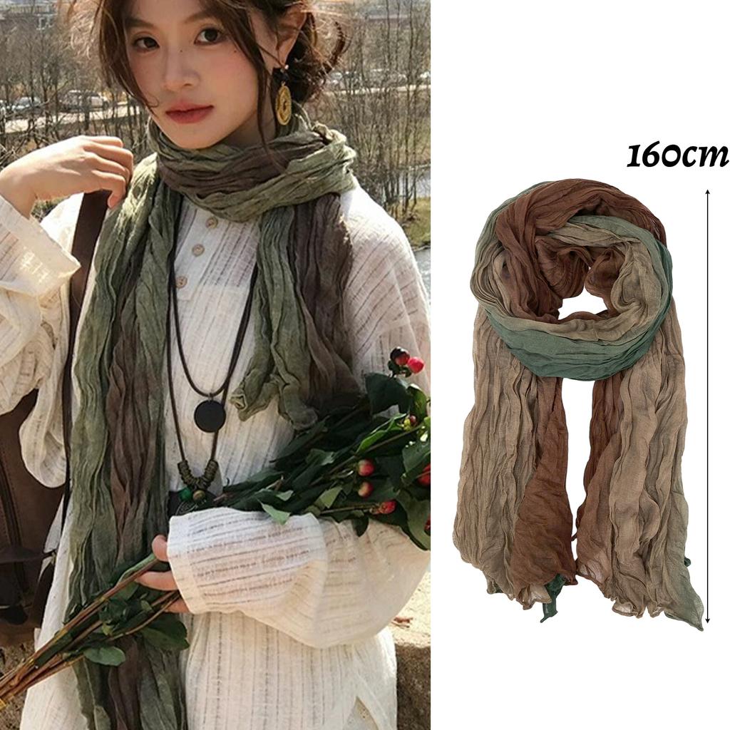 Bohemian Distressed Scarf Womens Crinkled Linen Wrap Desert Styling Headband Fashion Shawl Trendy Summer Accessory Headscarf