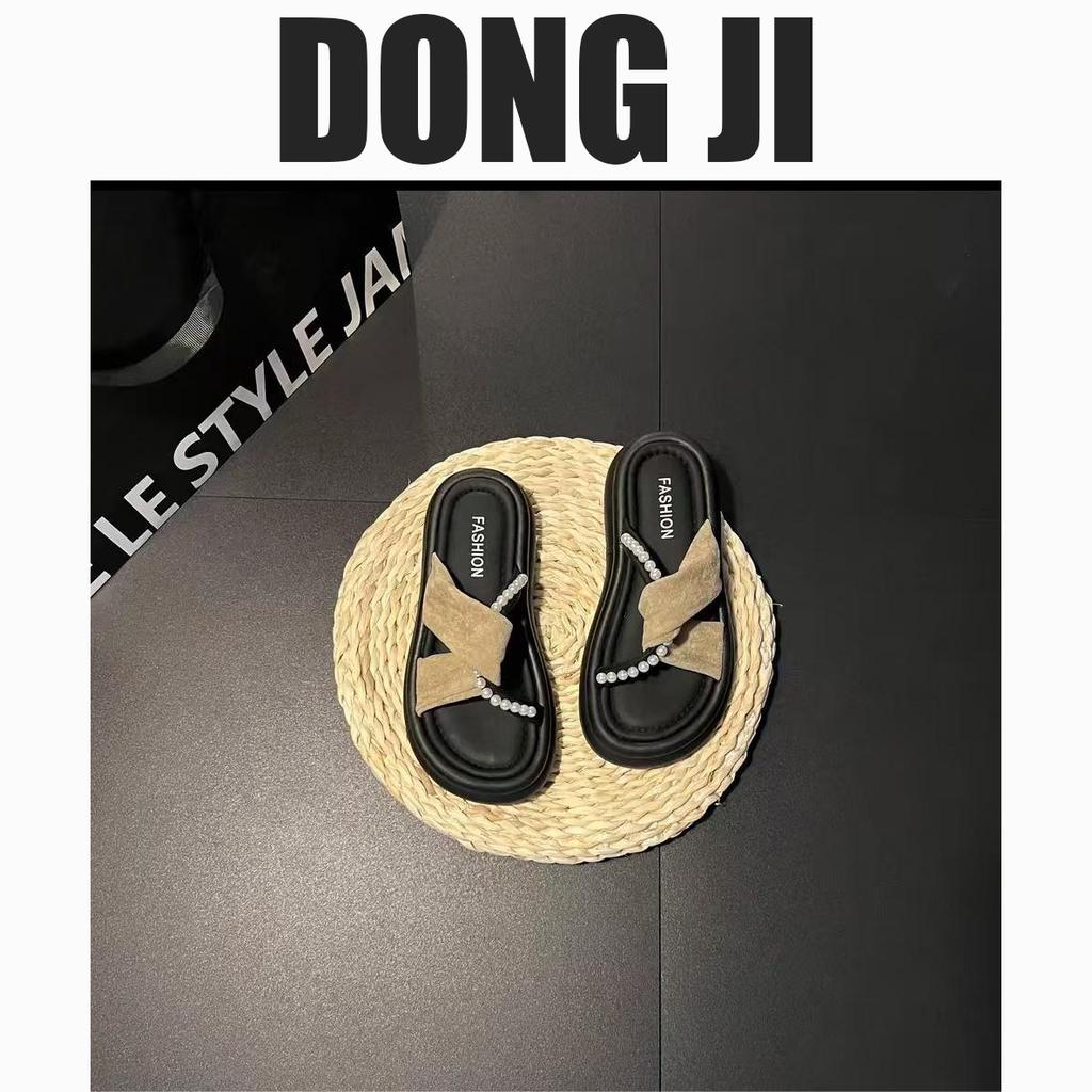 Pearl Cross Cool Slippers Women's Summer Fashion Outer Wear 2025 New Beautiful Skirt Thick-bottomed Beach Slippers Tide
