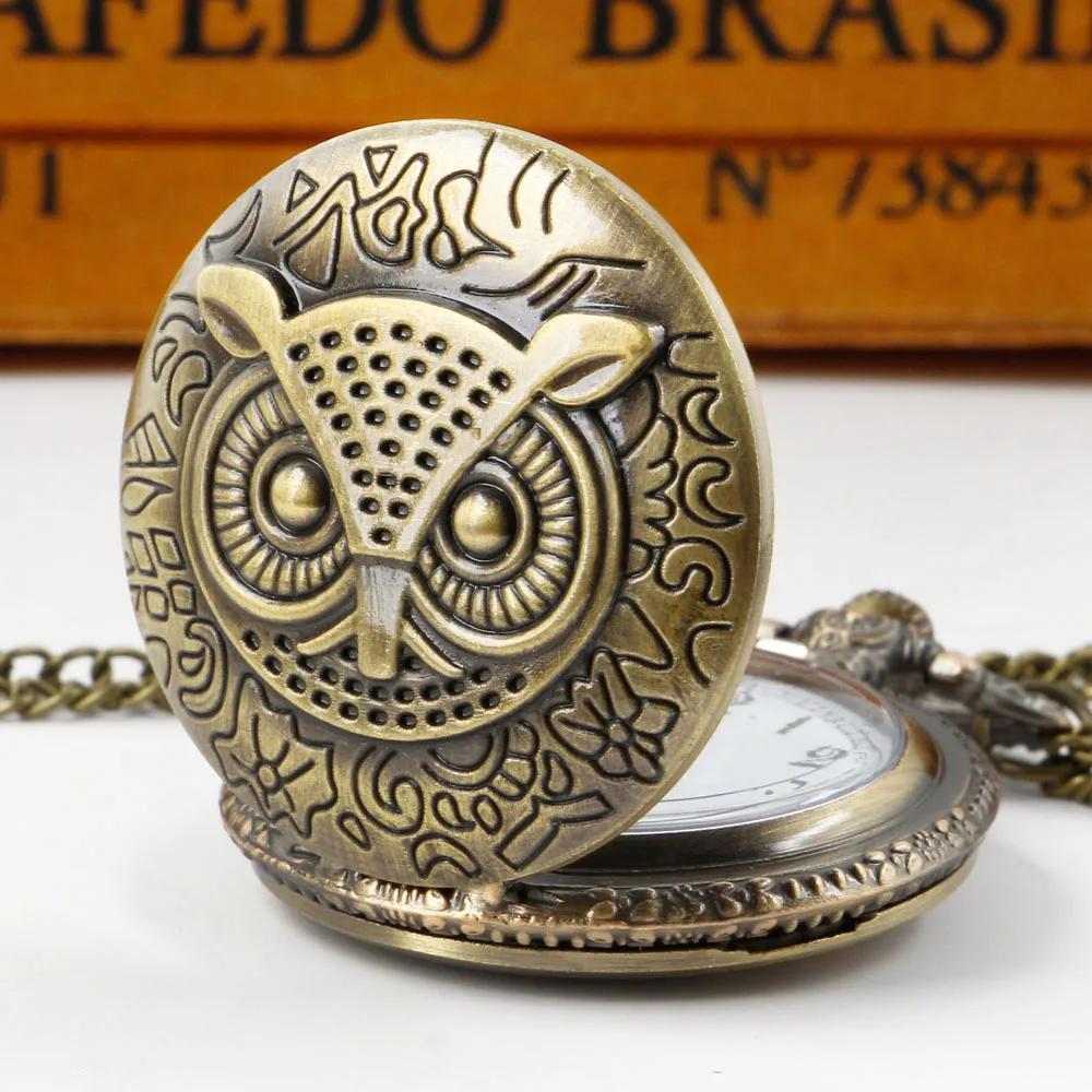 10pcs/lot Wholesale Cute Owl Quartz Pocket Watch Women VintageMen  Steampunk Necklace Pendant Chain Clock Kids Gifts