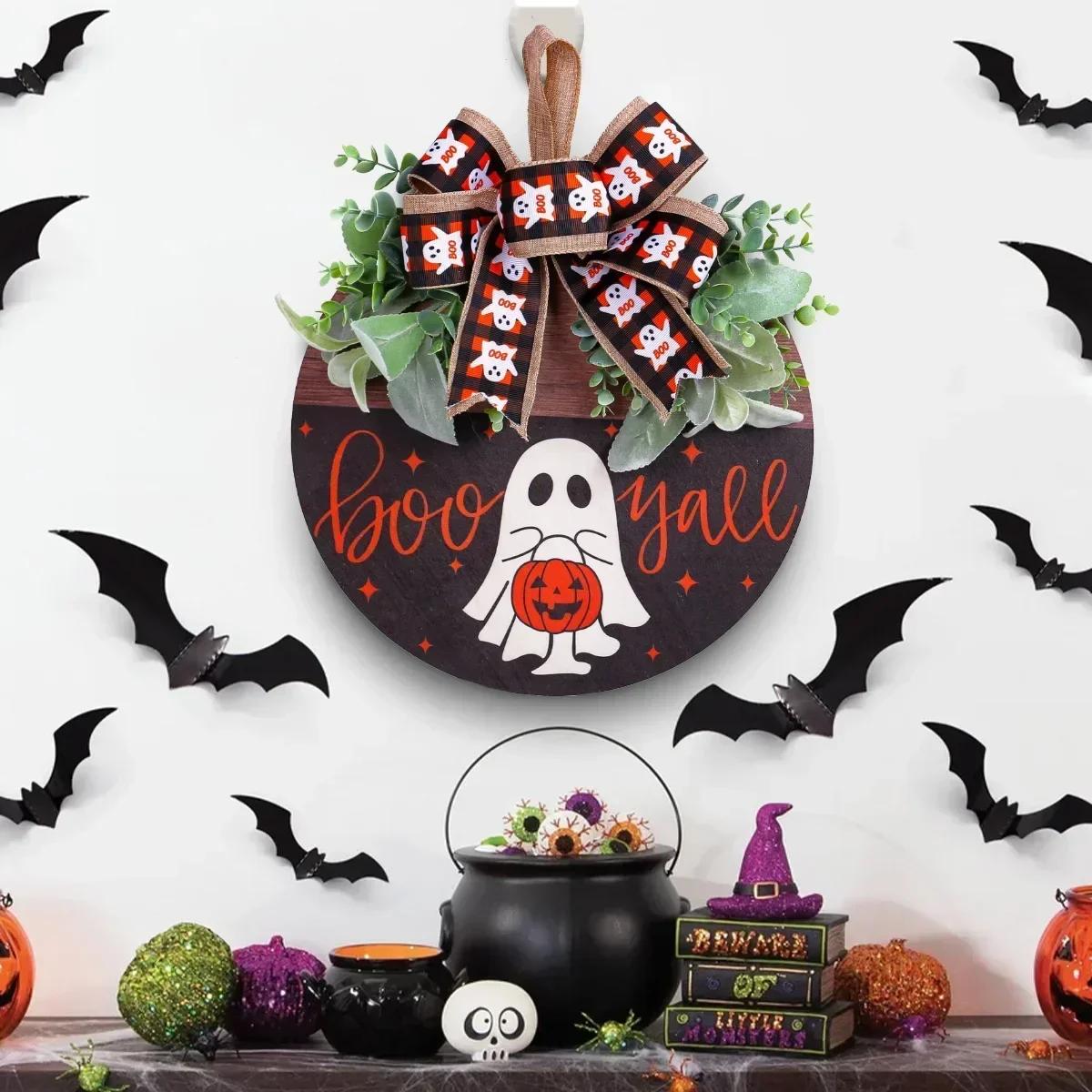 

Halloween White Ghost Doorplate Yard & Garden Decors WELCOME White Skull Doorplate Decorative Wooden Crafts Halloween Decoration 30x30cm