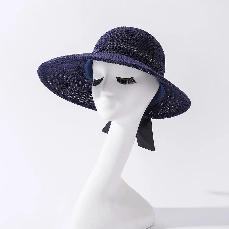 Summer Wide Brim Foldable Sun Hats For Women Girl Portable Ponytail Outdoor Beach Straw Hat Adjustable Uv Protection Panama Caps