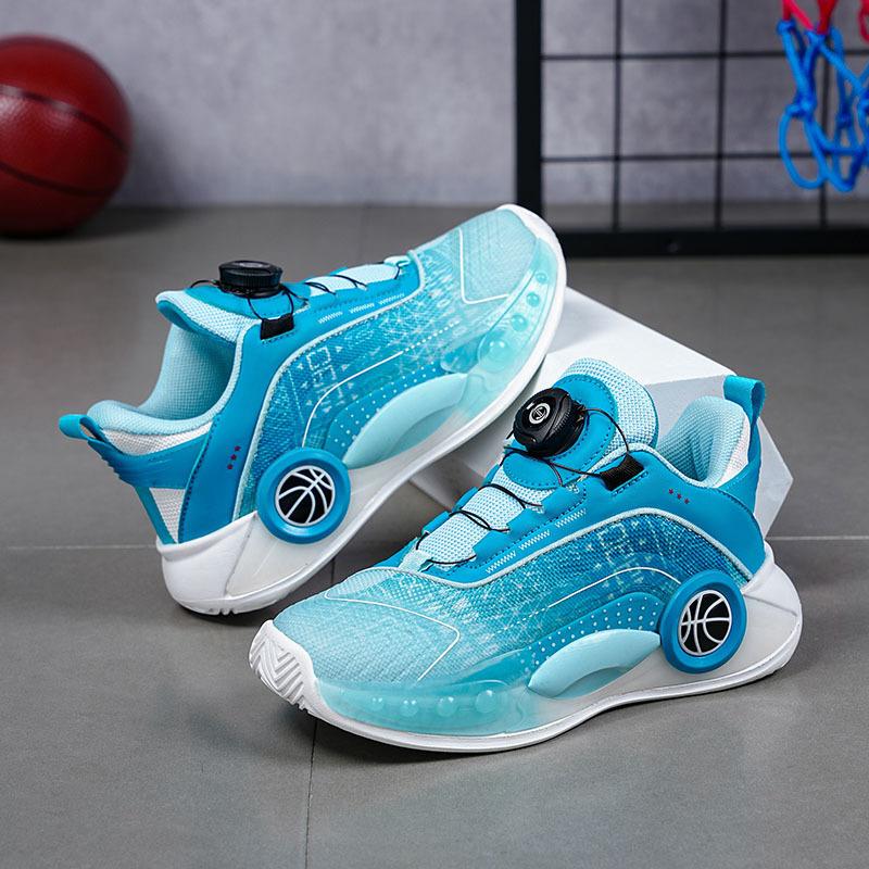 Children's basketball shoes 2025 summer new breathable boys' actual combat sneakers medium and older children's rotating buckle sneakers