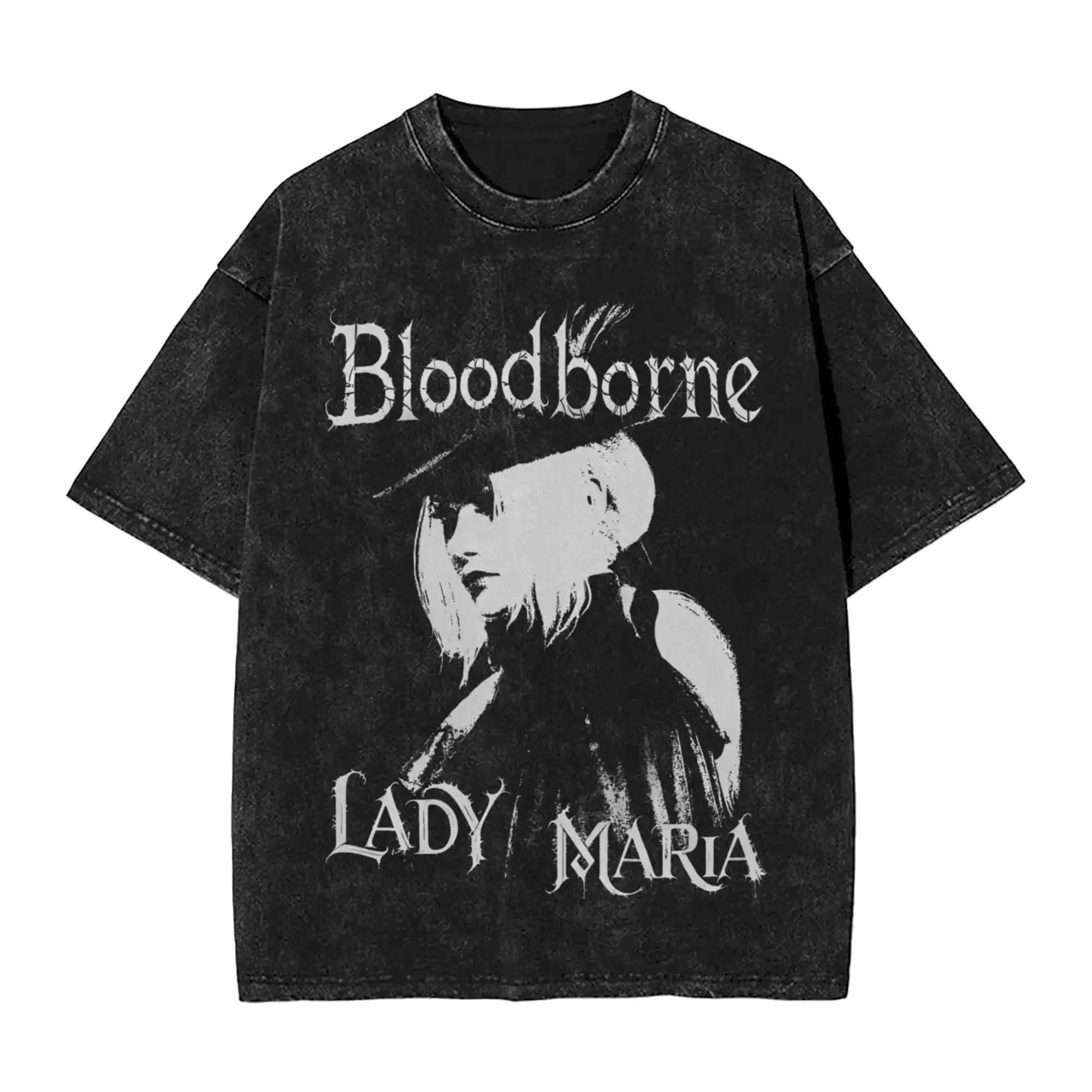 Lady Maria Bloodborne Vintage Washed Graphic Oversized Streetwear Bloodborne Dark Fantasy Game Fan Merch T-Shirt Top for Bloodborne Fans Gaming L