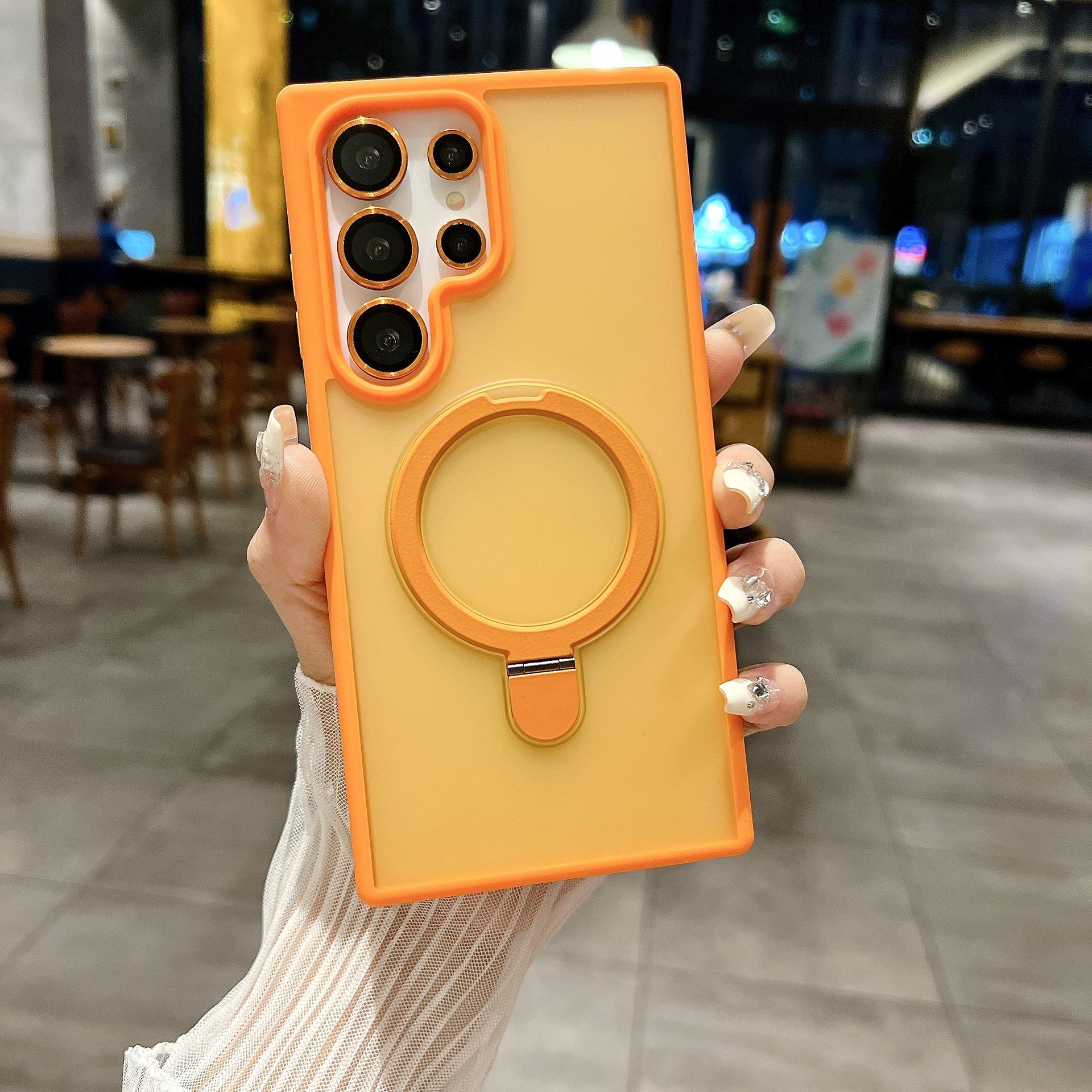 

Suitable for Samsung S24ultra Mobile Phone Case S24plus Skin Feeling Matte S24 Metal Magnetic Bracket Galaxy S24 PLUS