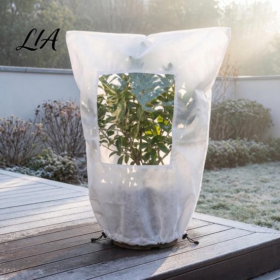 Large Plant Frost Jackets Winter Cover with Viewing Window, Drawstring Freeze Protection Cover, Antifreeze Resuable Blanket for Shrubs, Potted