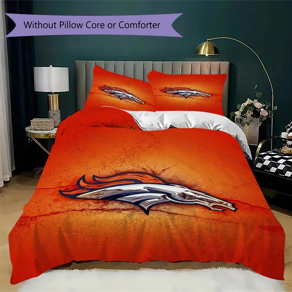 Denver Broncos Pattern Bedding Uilt Set Uilt Cover Pillowcase Home Decoration Birthday Gift (1*duvet Cover + 2*pillowcase Without Core)