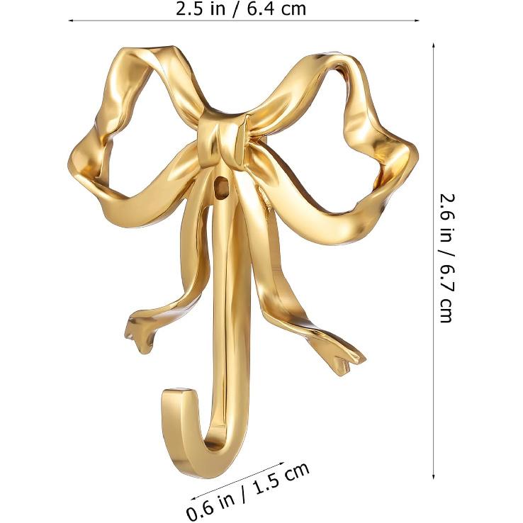 Bow Hook for Wall Decorative Bowknot Hook Gold Coat Hooks Wall Peg Hook Bow Hanging Hook Towel Hook Brass Bow Hook for Home (2.63X2.52X0.59in,Gold)