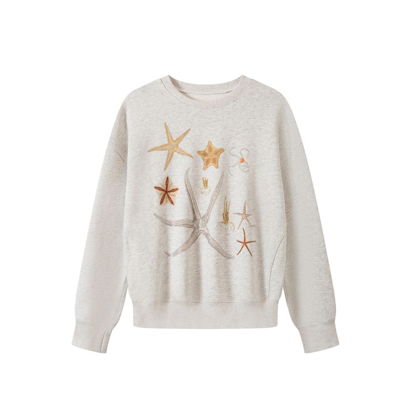 

Lucky Starfish Series Thelight Original Design Print Hot Drilling round Neck Hoodie Women Loose 2025 Autumn New Light gray One size