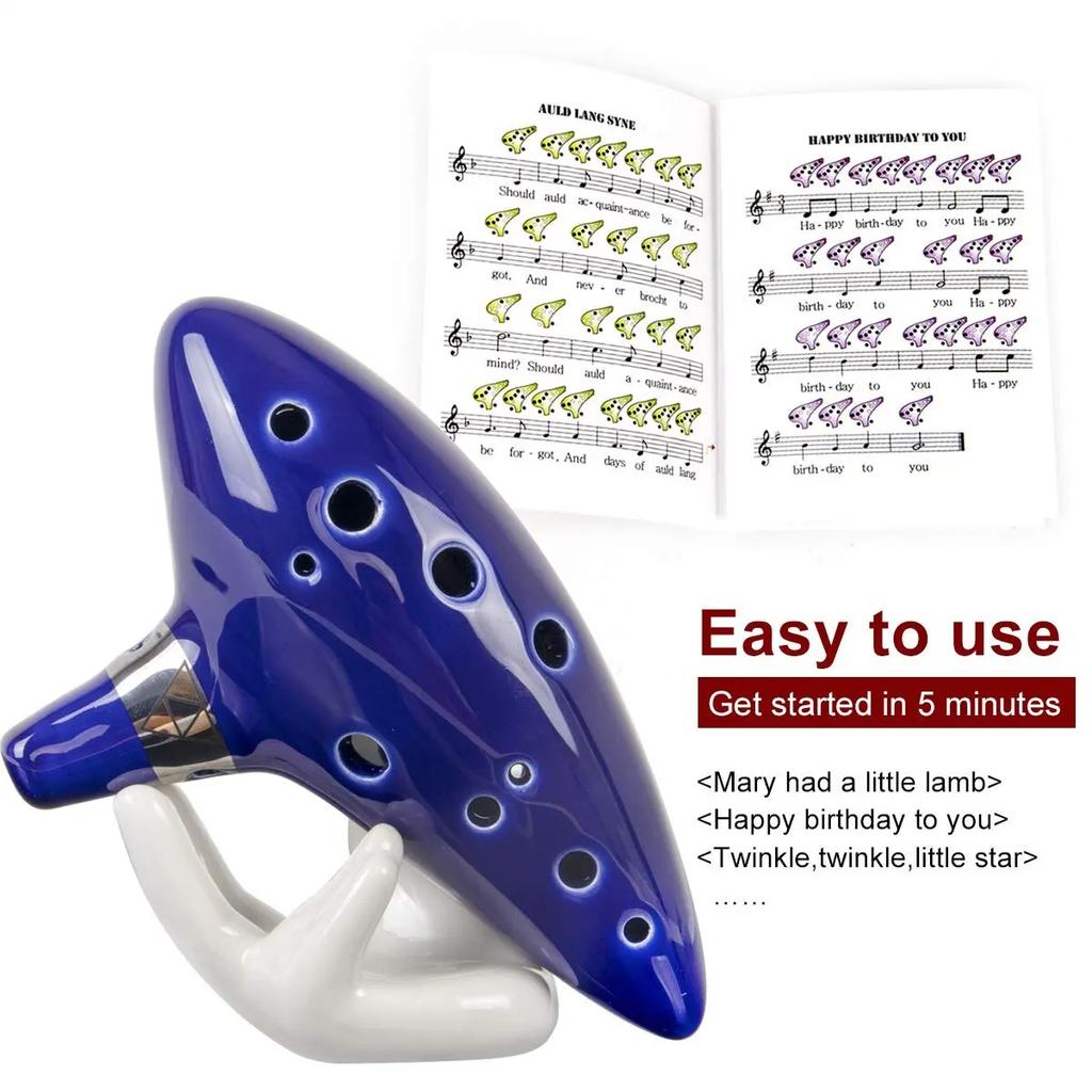 Ocarina,12 Tones Alto C Ceramic Ocarina Musical Instrument with Song Book Neck String Neck Cord Carry Bag