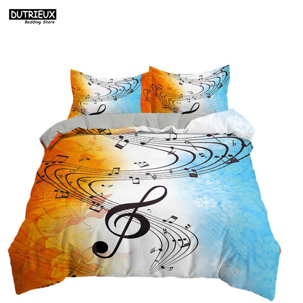 Musical Note Bedding Set 2/3pcs Music Theme Quilt Cover King/Queen Size With Pillowcase Fashionable Psychedelic Soft Duvet Cover