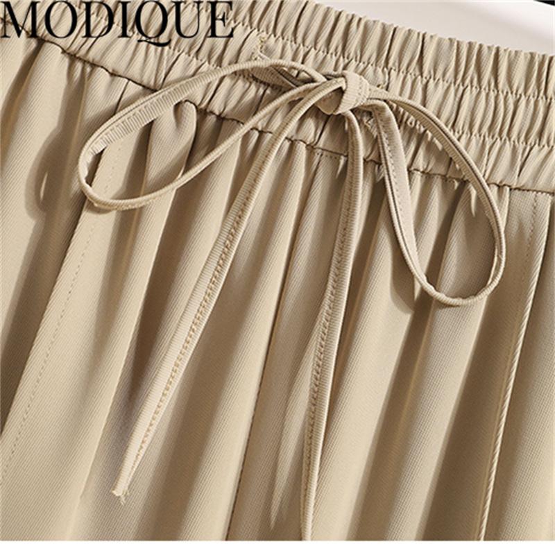 MODIQUE Summer Plus Size Long Elastic Pants Women Loose Straight Casual Female Basic Solid Trousers Wide Leg Pants High Waisted Office Lady