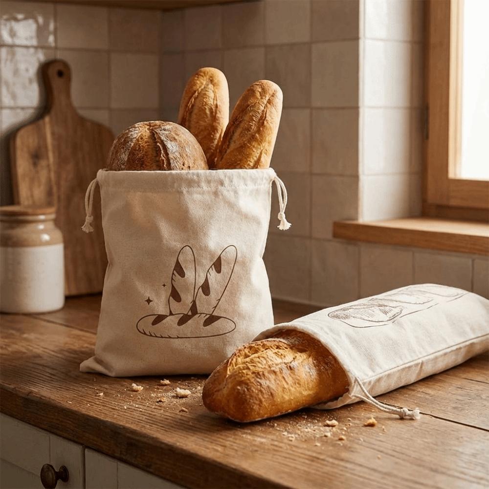 2PCS Fresh Keeping Linen Bread Bag Eco Friendly Drawstring Bread Bag Homemade Bread