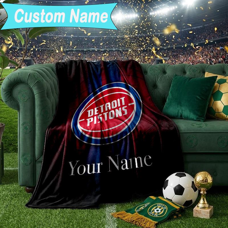 Custom Name Blanket Detroit-Pistons Logo Blanket Bedding Blanket for Travel, Camping, Living Rooms, Offices, Sofas, Fan Christmas Gift