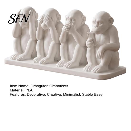 Artistic Collectible Animal Statues 3D Printed Orangutan Ornament, Modern Desktop Gorilla Figurine, Creative Monkey Statue with No for Office