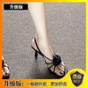 Soft leather version~ Flower sandals with skirts, fairy style gentle thin heels, high heels, female summer one-word buckle belt, not tired feet