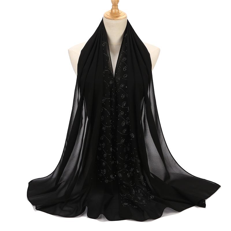 Women Chiffon Scarf Hijabs For Women Leaf Diamond Crystal Scarf Hijab Shawls Wraps Muslim Fashion Hijab Scarf Ramadan Shawl