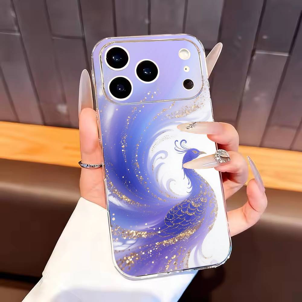 

COLORFUL Bird Peacock Phone Case For iPhone17,16,15,14,13,12,11 Plus,Pro Max Soft Transparent Cover iPhone14Pro