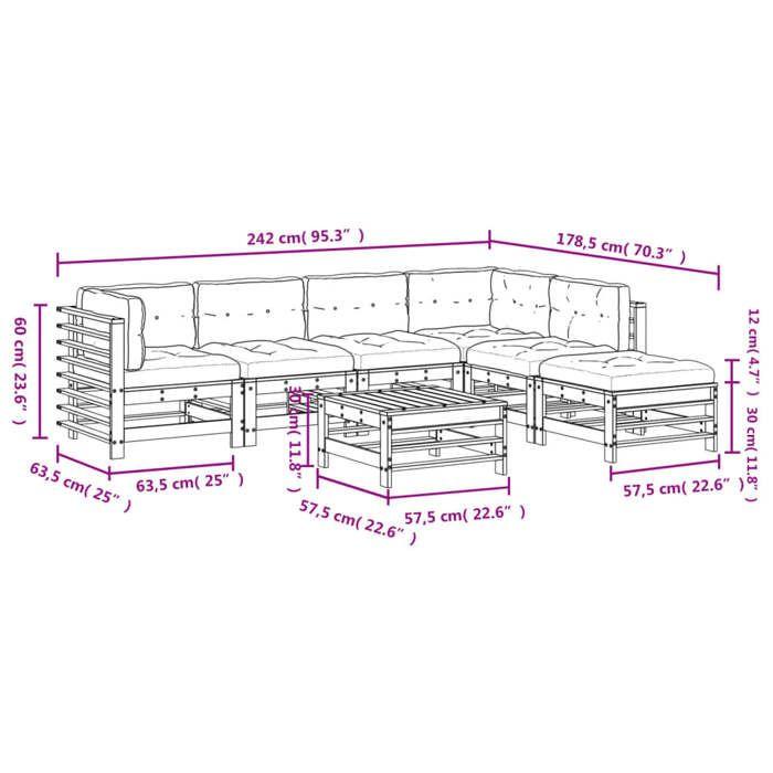 VidaXL Salon de Jardin avec Coussins 7 pcs, Canapés avec Dossier et Accoudoir, Ensemble de Meubles avec Table Basse Patio 3185976