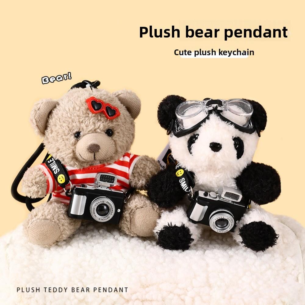 

Backpack Decoration Pilot Bear Keychain Stuffed Animal Plush Key Ring Panda Plush Doll Women Girls StyleF