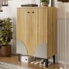 Modern Wooden Shoe Cabinet with Doors – Space-Saving Shoe Organizer with Shelf Compartments, Storage & Black PVC Frame, Elegant Design for Hallway
