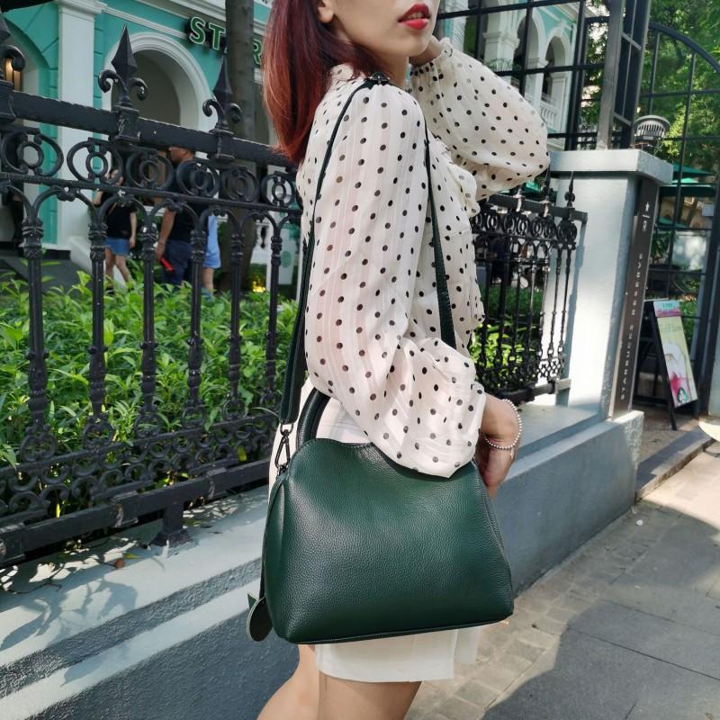 

Large-capacity Tote Bag Genuine Leather Women s Simple Temperament Portable Bucket Single-shoulder Cross-section Length 25 width 11 height 22 смарагдовий