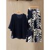 Damen Sommer Chiffon Kurzarm Zweiteiler Set in Übergröße – Elegantes Lockeres Oberteil und Hosen Outfit