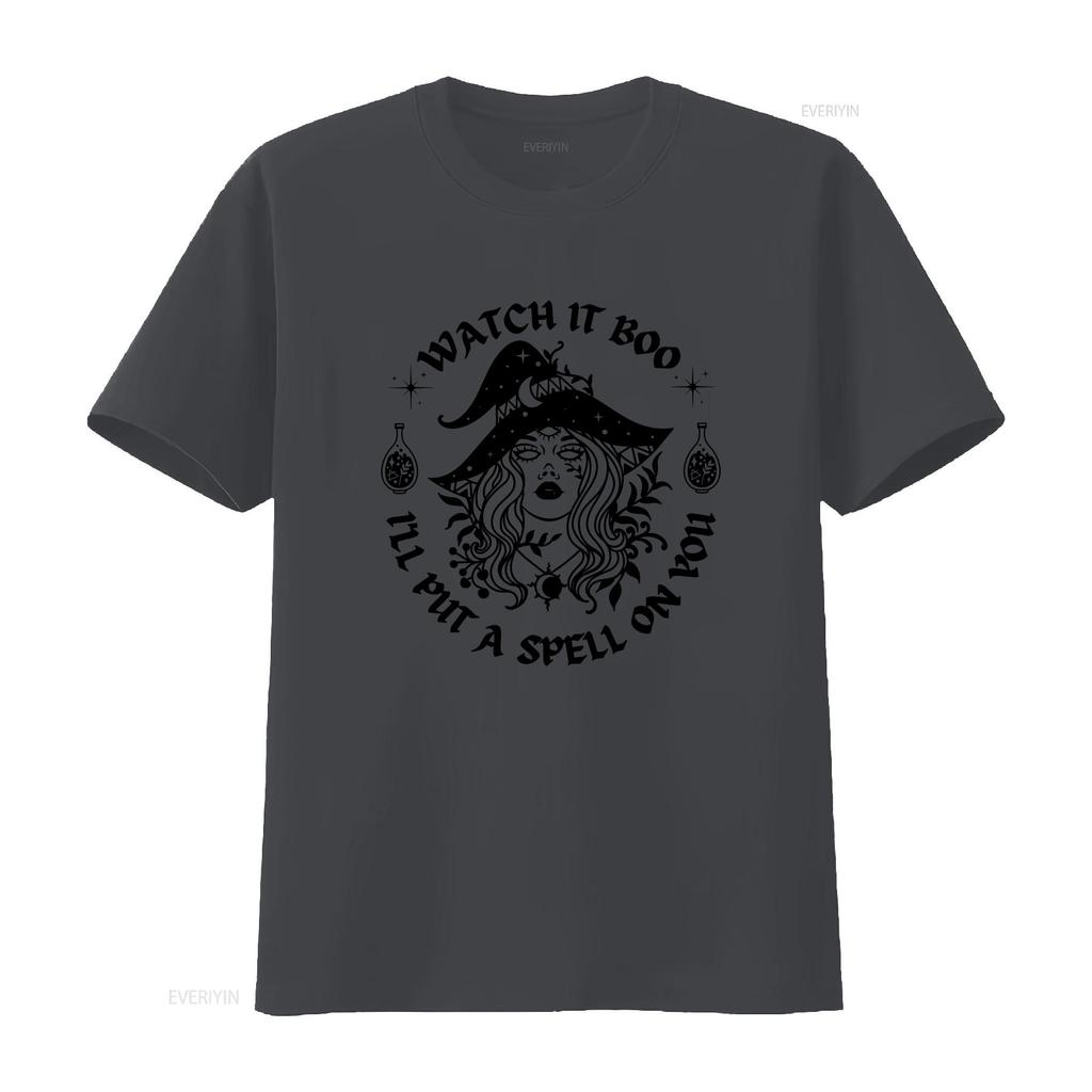 Watch It Boo Ill Put A Spell On You T Shirt Witch Halloween Witchy Funny Celestial vintage Washed fashion designer clothes