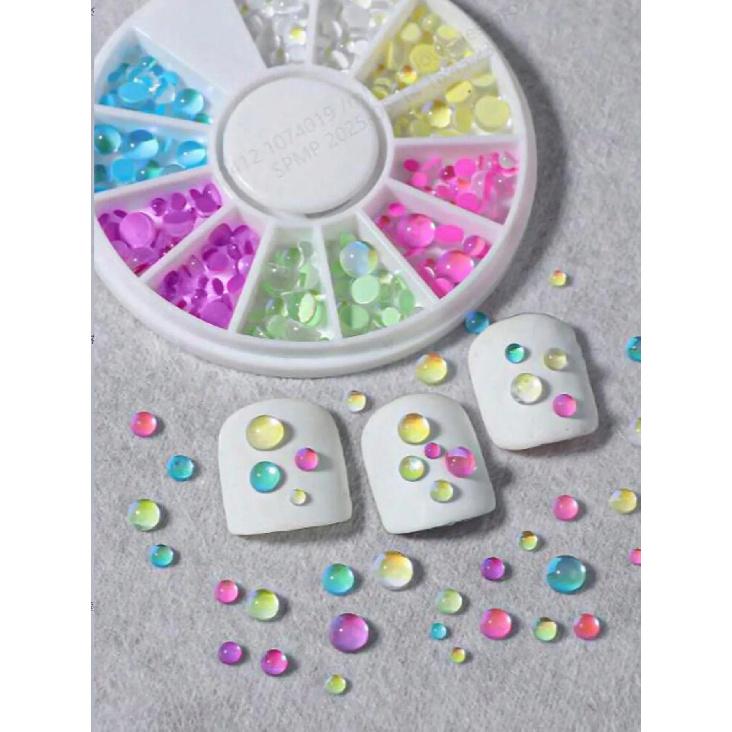 1Box Rainbow Mermaid Tears Nail Art Charms Macaron Bubble Beads Nail Art for Summer Aurora Half Spherical Glass Nail Decorations