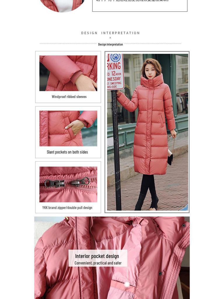 2024 Women's High-End Over-Knee White Goose Down Winter Coat