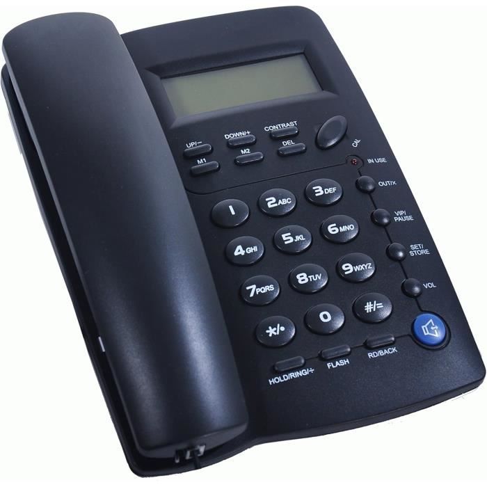 Téléphone filaire ORNIN Y043 avec Haut-Parleur,Affichage et Identification de l'appelant Noir