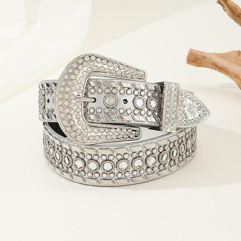 

Внешняя торговля Модный универсальный ремень со стразами Ремень из искусственной кожи для мужчин и женщин Европейский и американский хип-хоп панк-стиль Ремень из ивы белый
