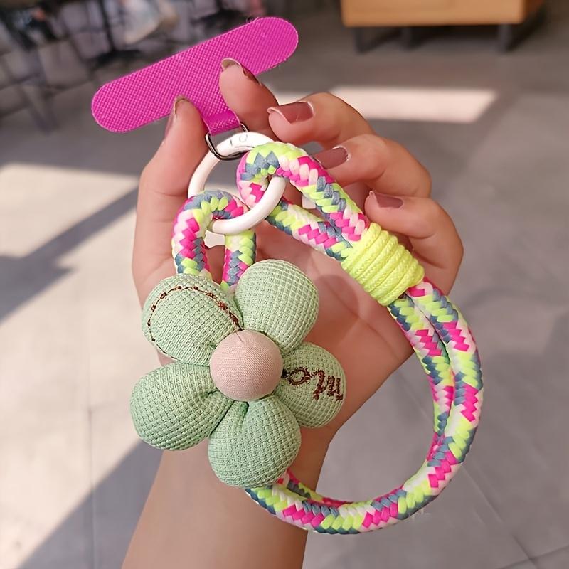 Mobile Phone Lanyard Wrist Short Style, Women's Small Flower Braided Rope, Strong and Durable Handheld Cord Prevents Loss