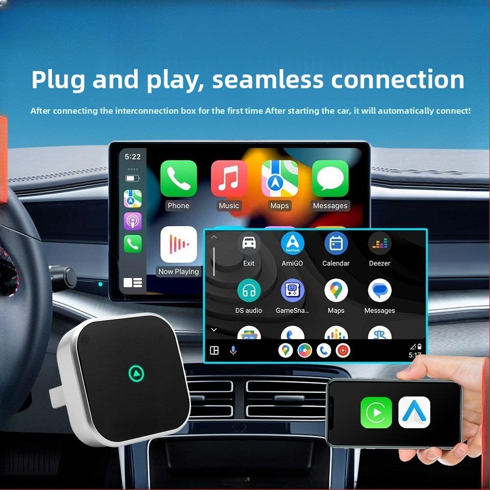 Adaptor Wireless CarPlay Tip T Canal Dual Android Auto pentru Conversie Cablat la Wireless Mașină Originală