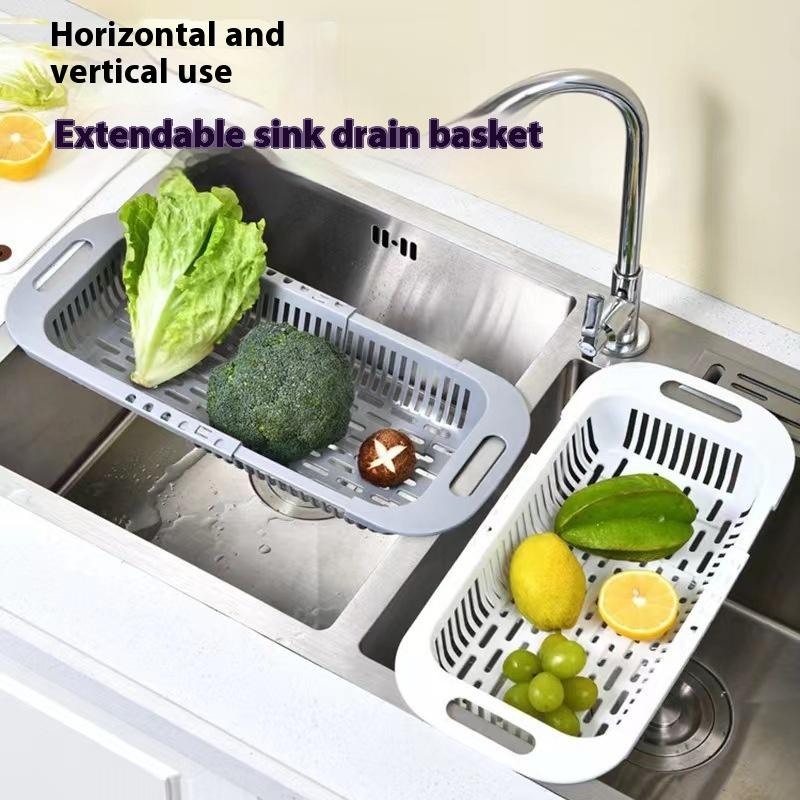 1Pc Retractable Sink Drain Rack Plastic Dish Chopsticks Rack Household Kitchen Vegetable Storage Rack Drain Basket