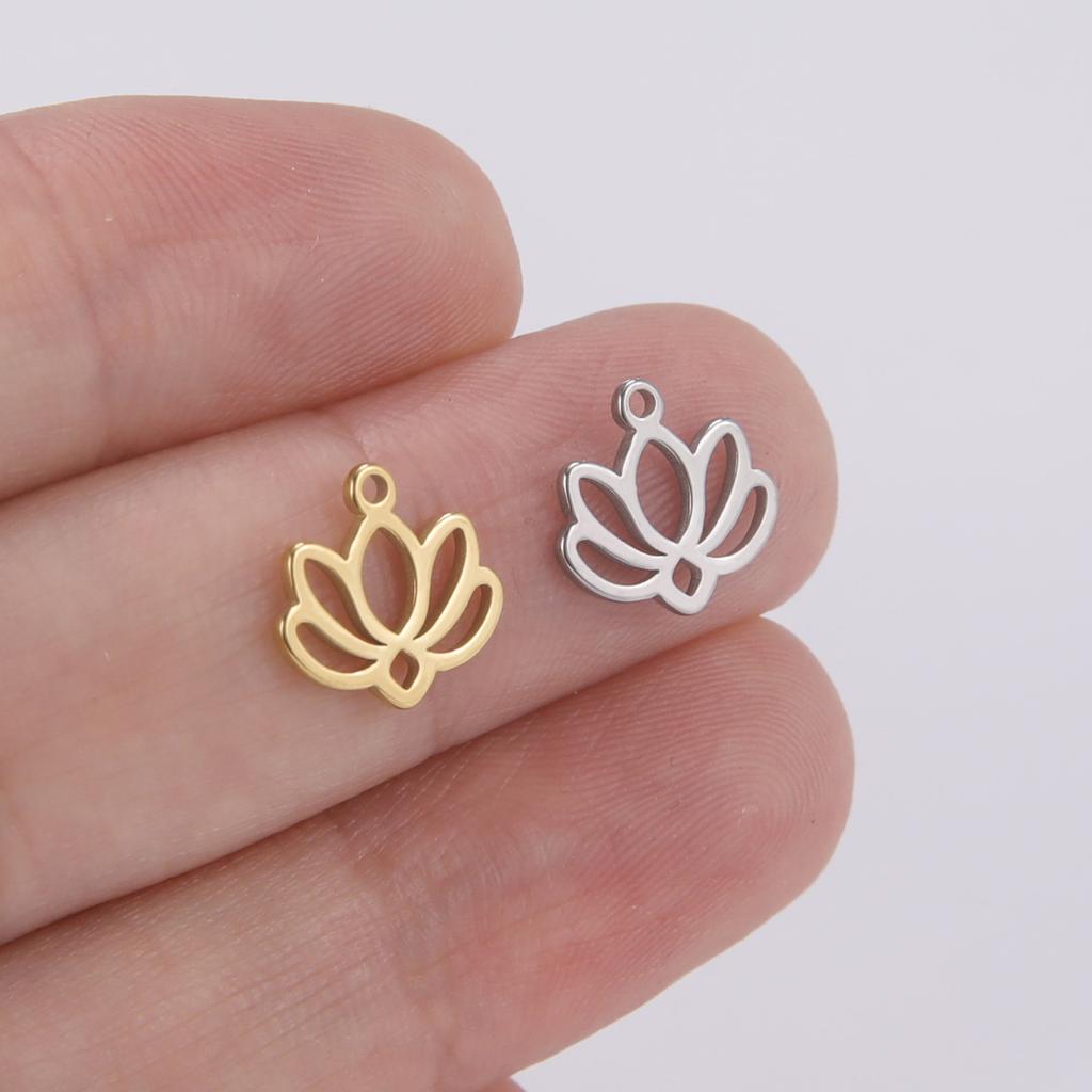 5pcs/lot Stainless Steel Lotus Flower Charm for Jewelry Making Chakra Buddhism DIY Pendant for Earring Necklace Bracelet