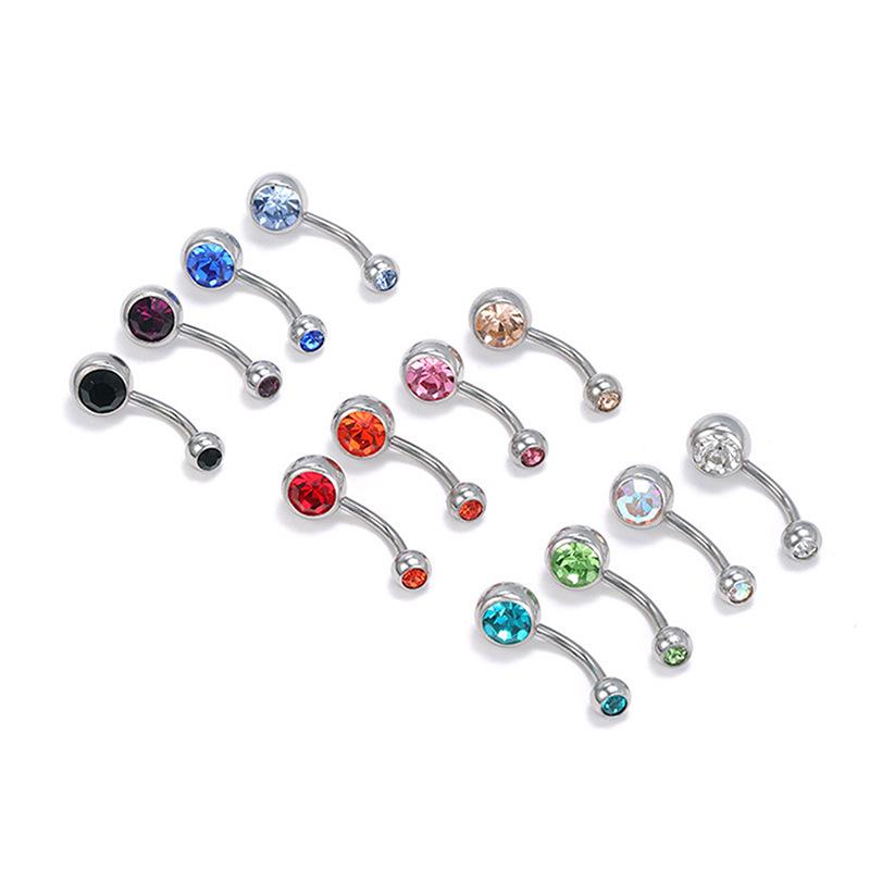 Colorful Double Head Glass Belly Button Ring - Trendy Stainless Steel Summer Style
