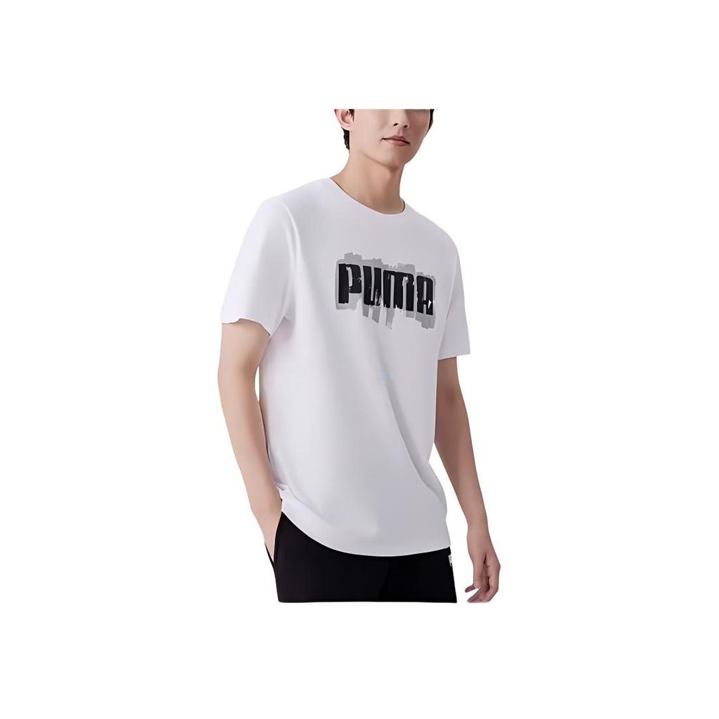 Puma Casual Logo Graphic Print Short Sleeve T-Shirt Men Tops White 676696-02
