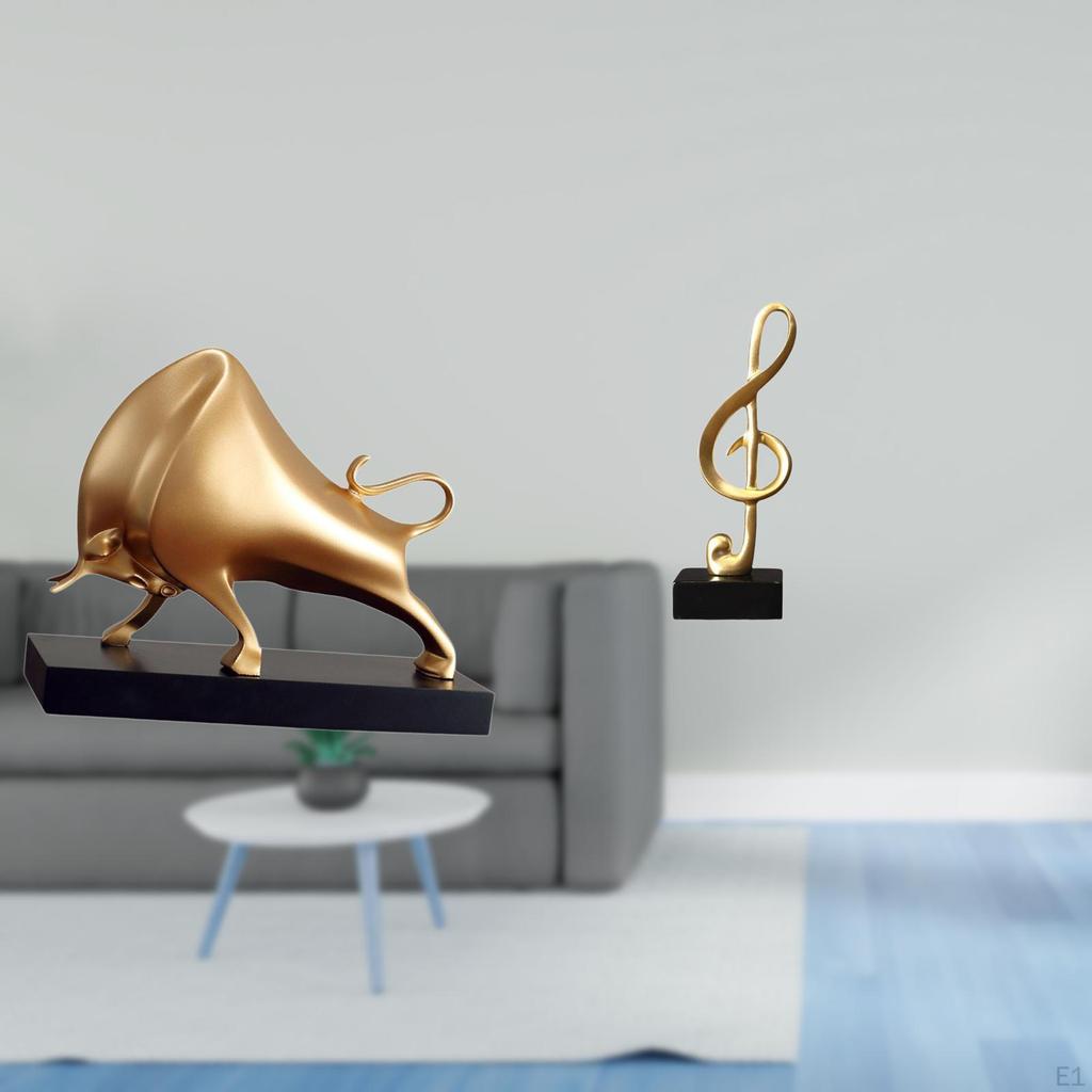 Bull Sculpture Home Decor Tabletop Decoration Crafts Ox Abstract Statue Cattle Figurine Music Note