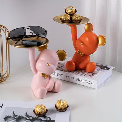 Nordic Home Decor Accessories Creative Bear Figurines Tray Decoration Storage Sculpture Resin Living Room Table Decoration Gift