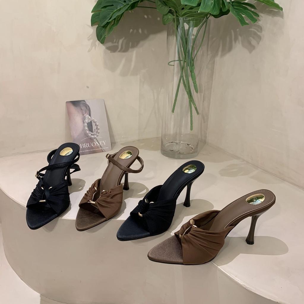 ins sandals popular niche pointed high heels metal buckle year foreign style summer wind open toe