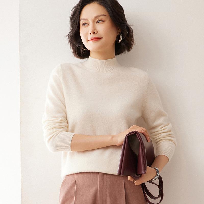 Women's Solid Color Cashmere Turtleneck Sweater - Autumn/Winter Base Layer Pullover