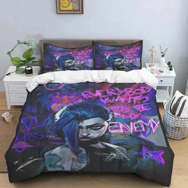 3D Print Jinx Arcane Bedding Set Duvet Cover Bed Set Quilt Cover Pillowcase Comforter King Queen Size Boys Adult Bedding Set