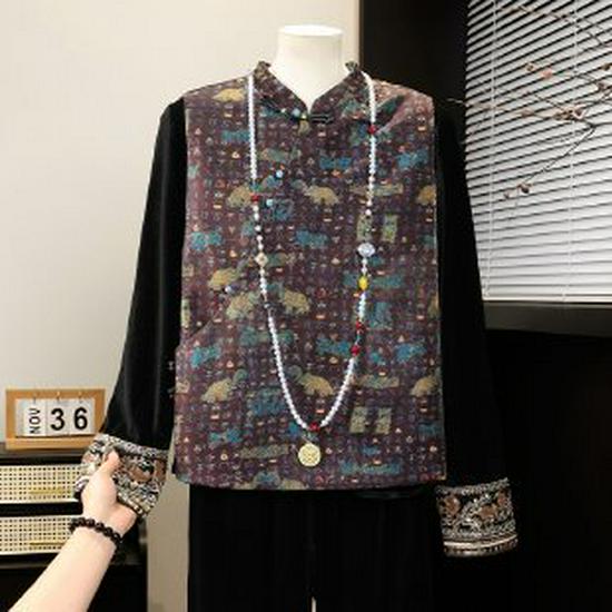 

Elegant Gold Velvet Spring Suit for Mothers: 2026 New Chinese Style Vest and Top Set for Middle-aged and Elderly Women 2XL