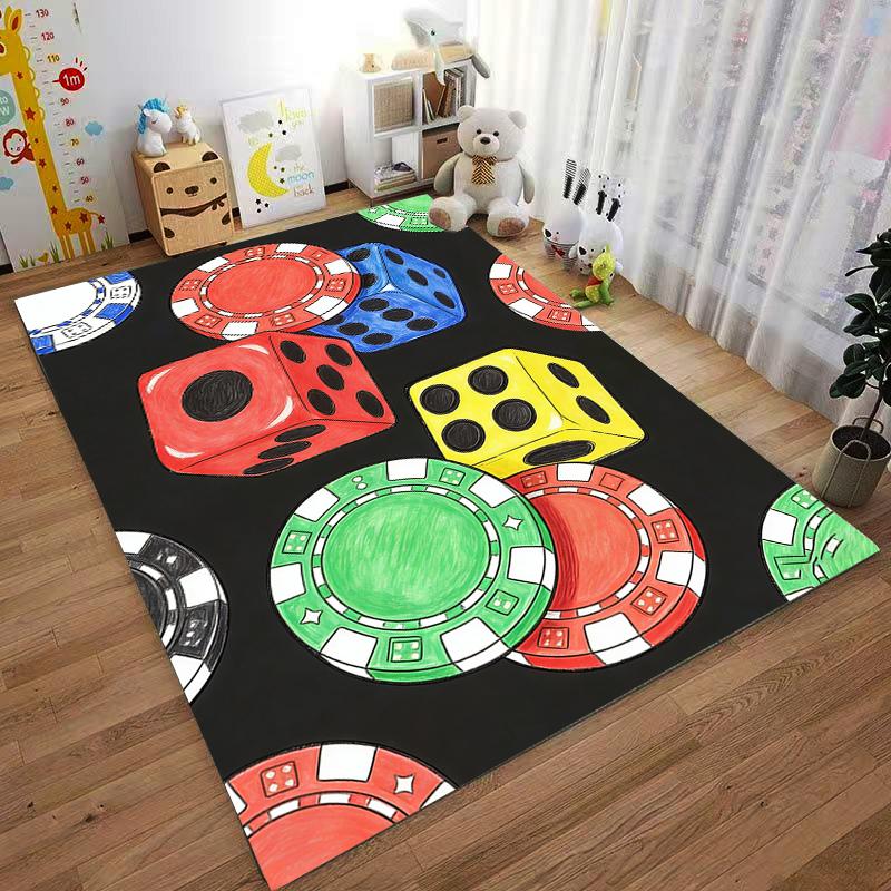 Dice and Poker Chips Pattern Carpet for Game Room Decoration Suitable for Use As an Anti-slip for Living Room Bedroom Sofas